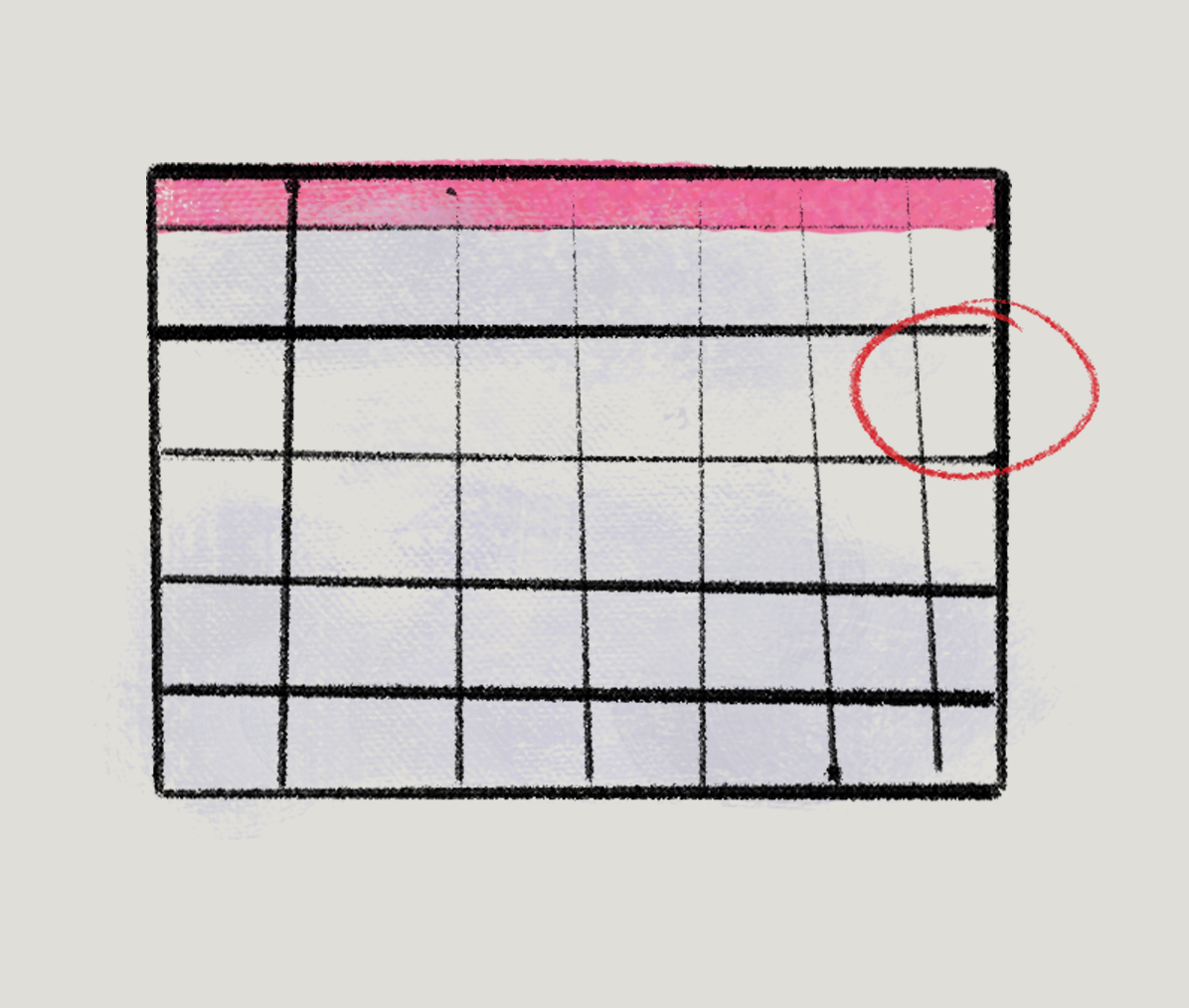 A blank calendar with a Saturday circled in red.